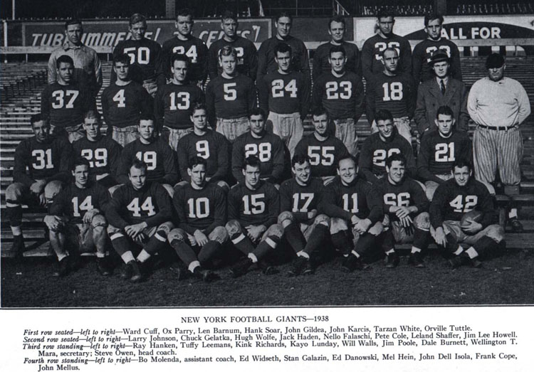 1938 NFL Champion New York Giants
